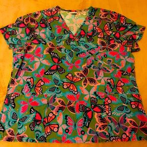 Butterfly print scrub top